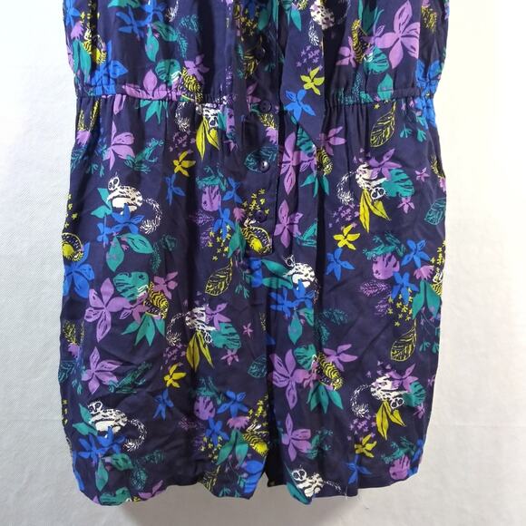 Modcloth Proactive Panache Purple Tropical Novelty Print Tie Neck Romper Size L - Picture 4 of 9